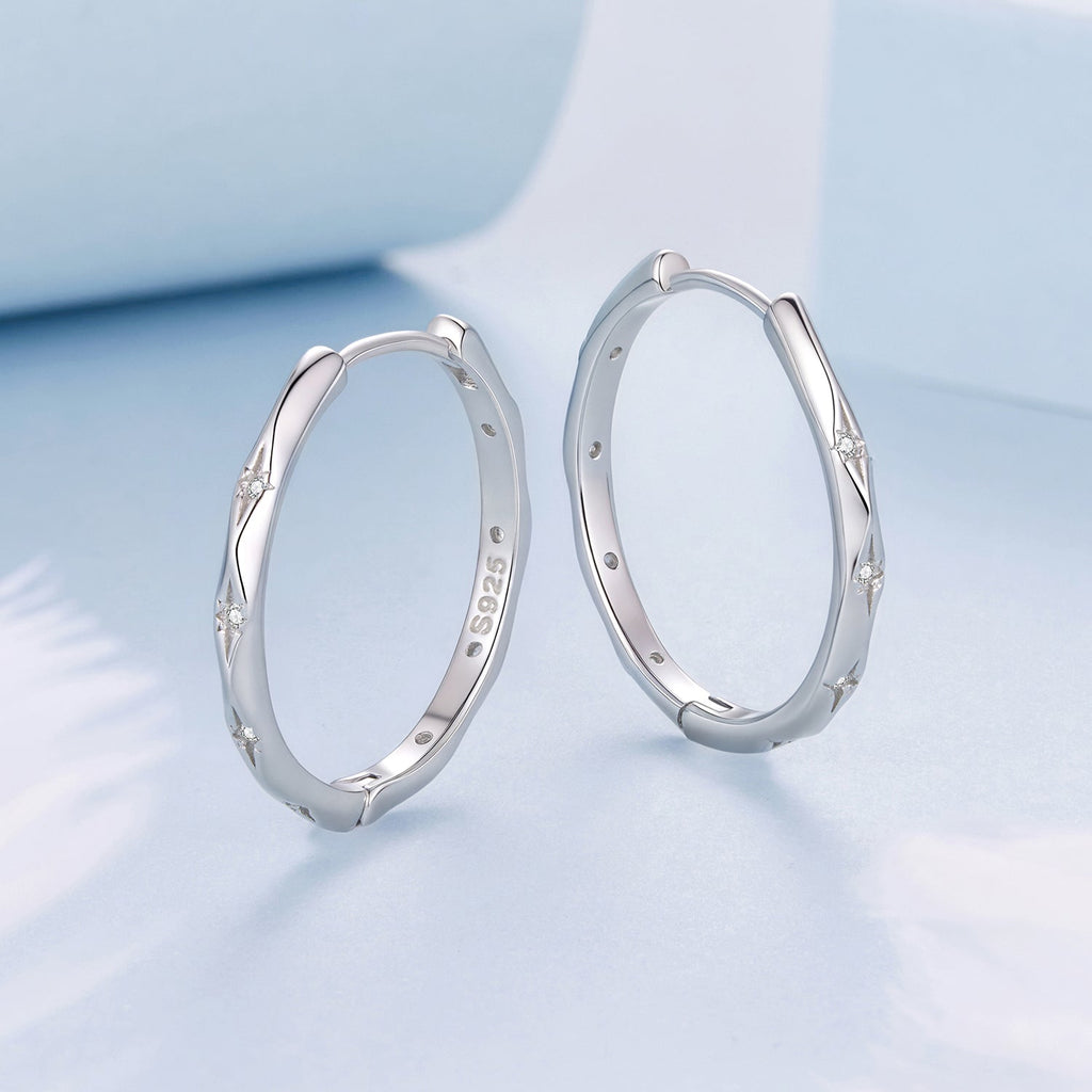 925 Sterling Silver White Gold Plated Hoop Earrings with CZ - 2.0cm