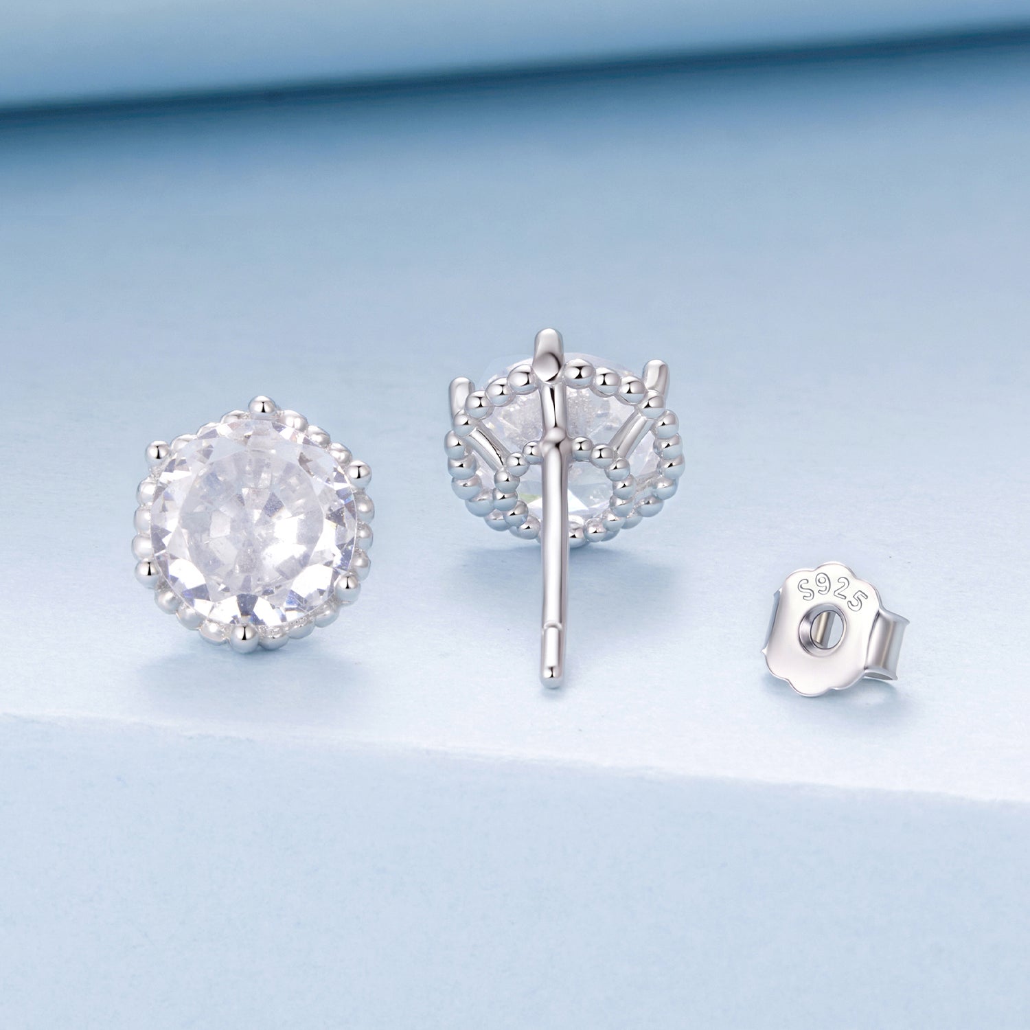 925 Sterling Silver Earrings with Pavé Setting CZ in White Gold Plated