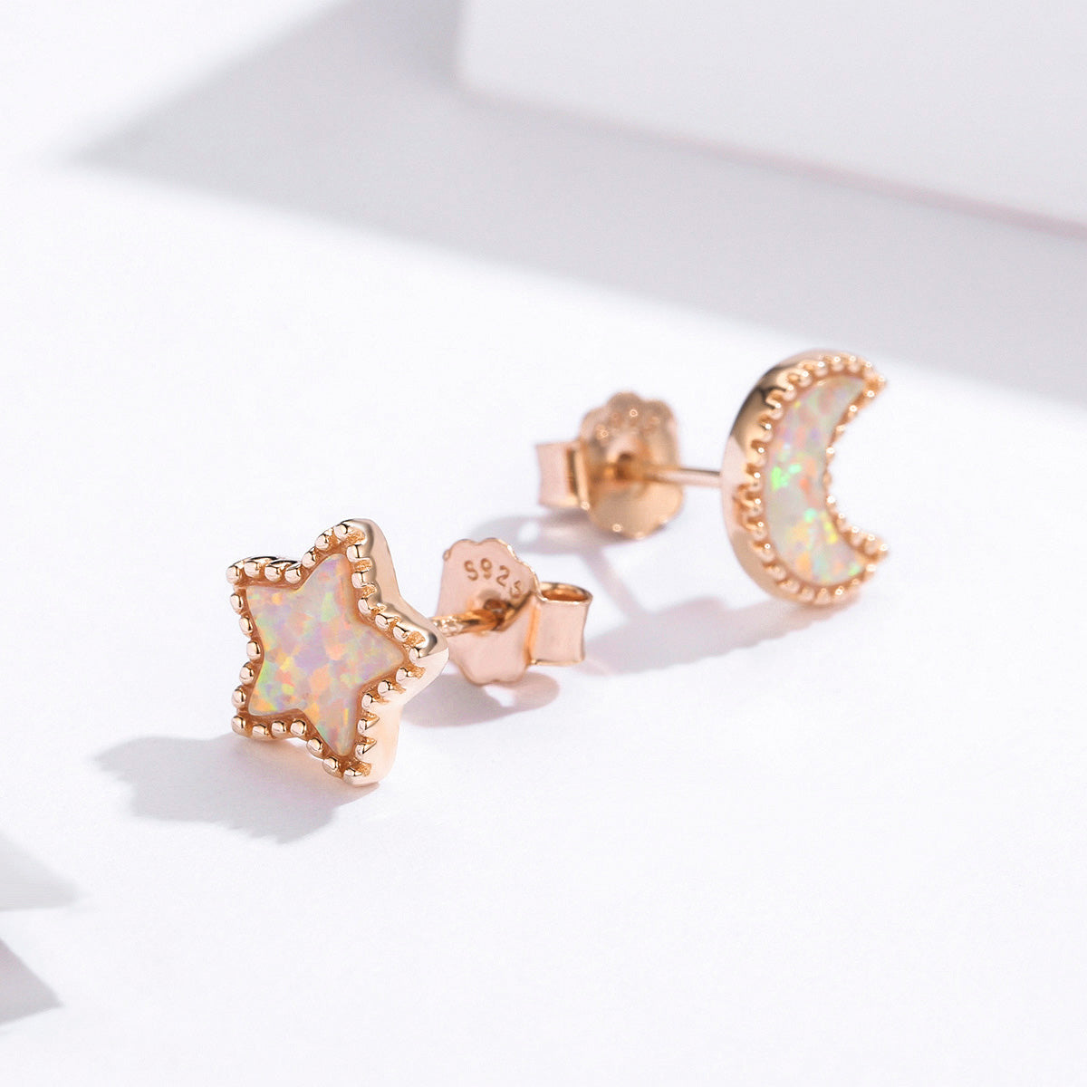 925 Sterling Silver Rose Gold Translucent Opal Earrings for Women