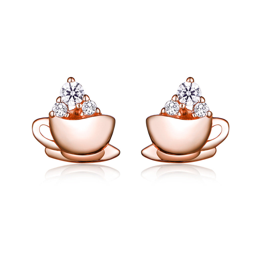 925 Sterling Silver Rose Gold Plated Pavé CZ Earrings for Women