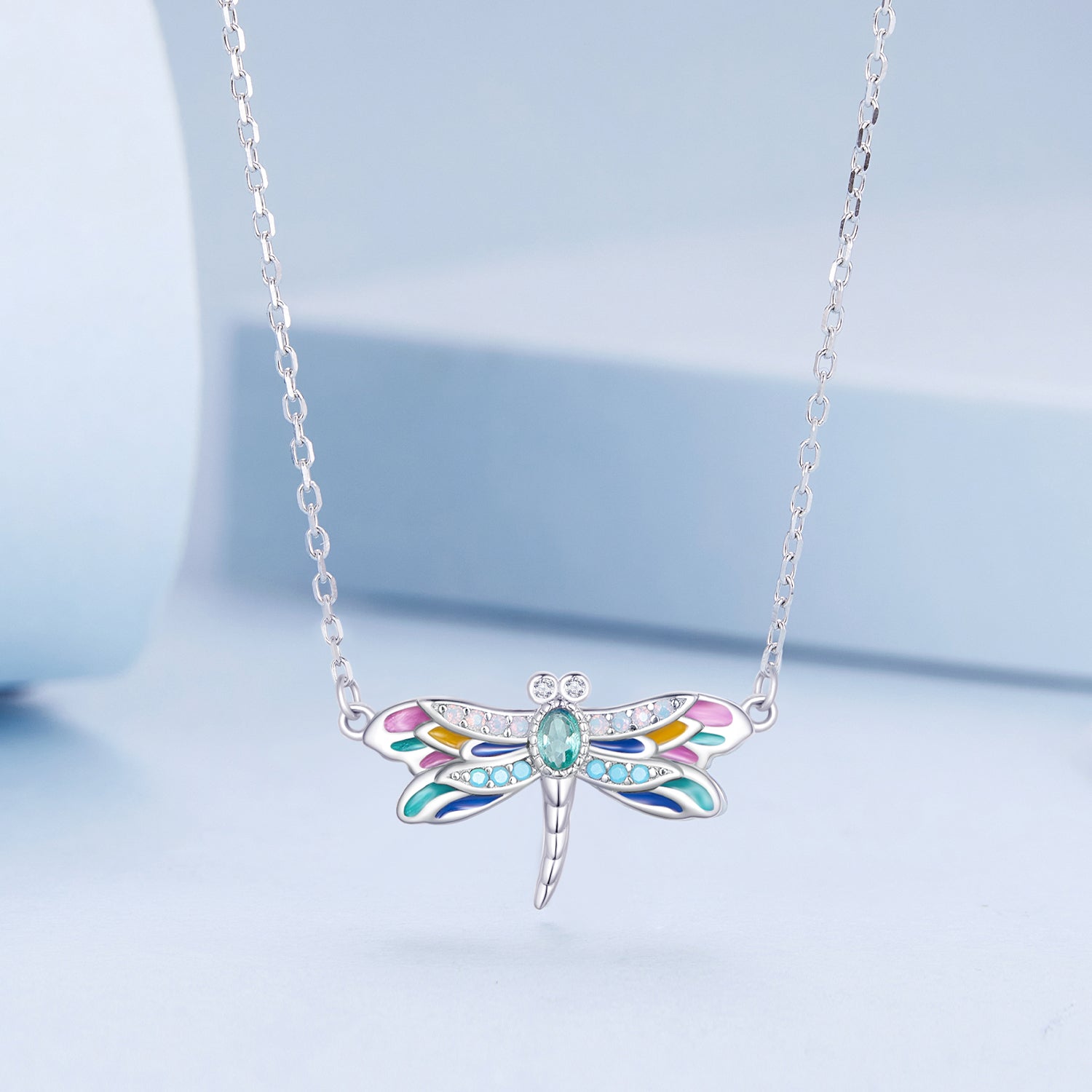 925 Sterling Silver Pendant Necklace with Pavé CZ and Plated Platinum