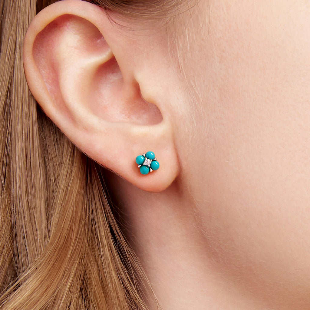 925 Sterling Silver Earrings with Synthetic Turquoise and CZ in Oxidized Finish