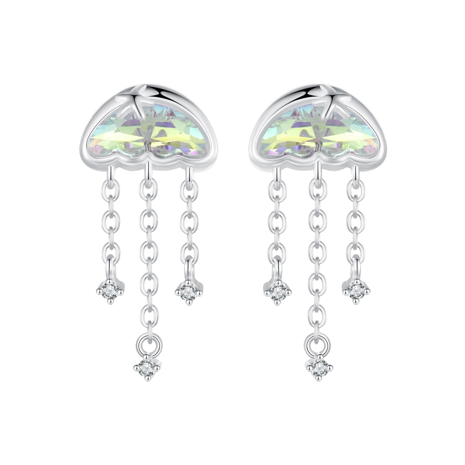 925 Sterling Silver Earrings with Pavé Setting CZ and Transparent Glass