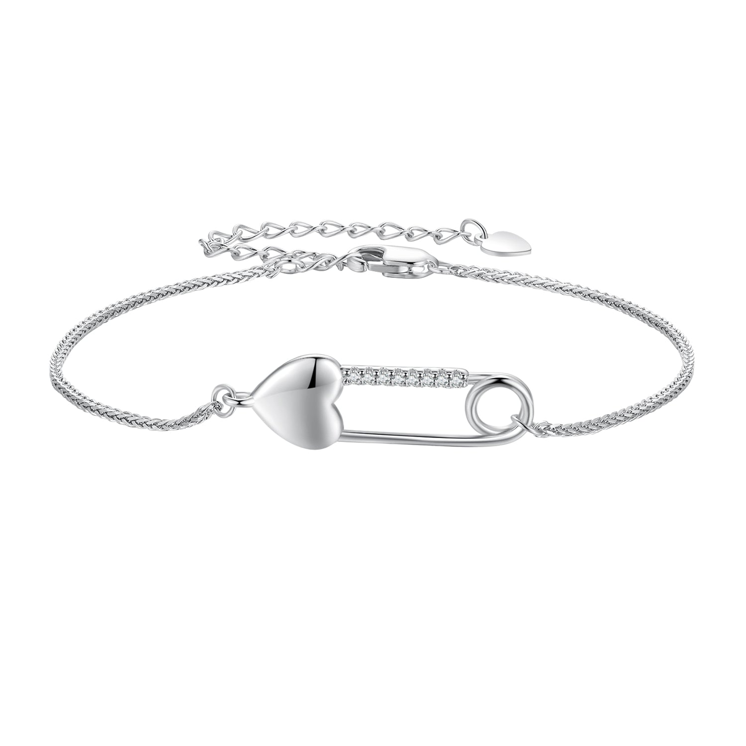925 Sterling Silver Bracelet with CZ Pendant - 160mm Length and 8x26mm Pendant Size for Women