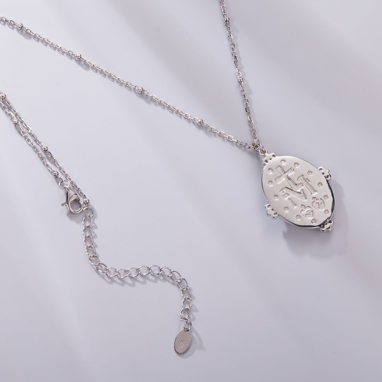 925 Sterling Silver Necklace with White Gold Plating, 40+5cm Length, CZ & Mother of Pearl Pendant for Women