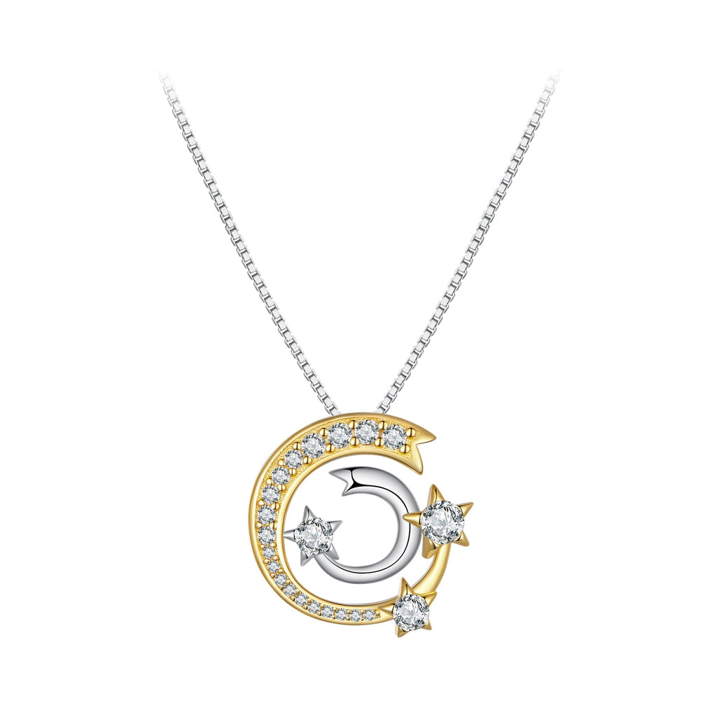 925 Sterling Silver Necklace with Pavé Setting CZ & Plated Gold - 400mm Length
