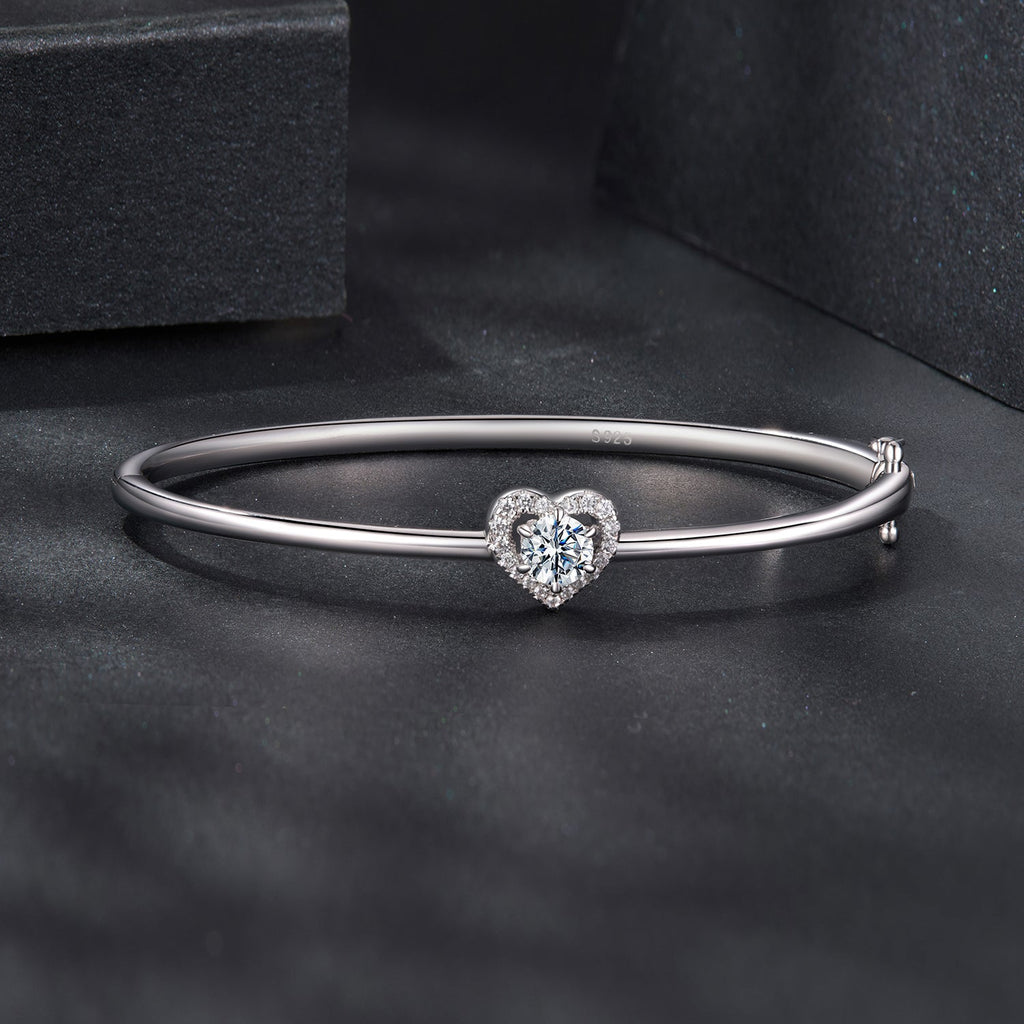 925 Sterling Silver Moissanite & CZ Bracelet Size 17 for Women