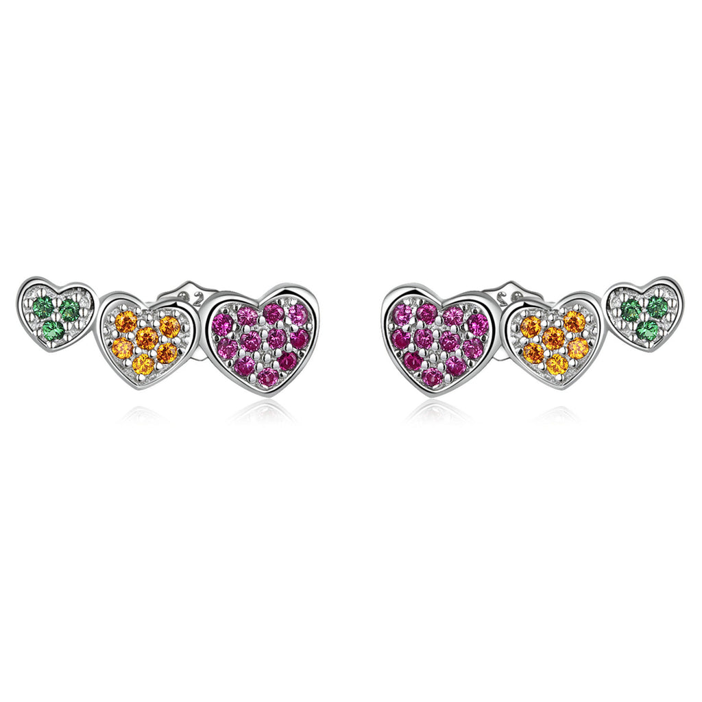 925 Sterling Silver Earrings with Pavé Setting and Plated Platinum, Size: 0.5*1.3cm, Women