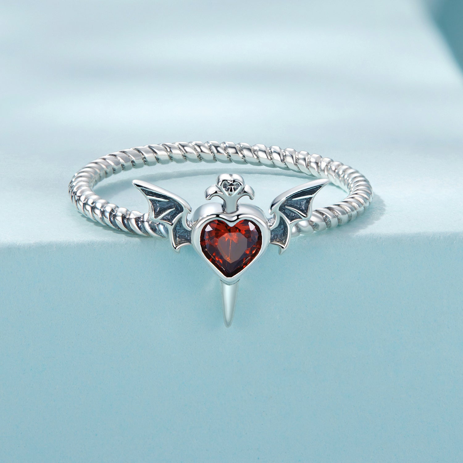 925 Sterling Silver Oxidized CZ Pendant Ring Size 6 for Women