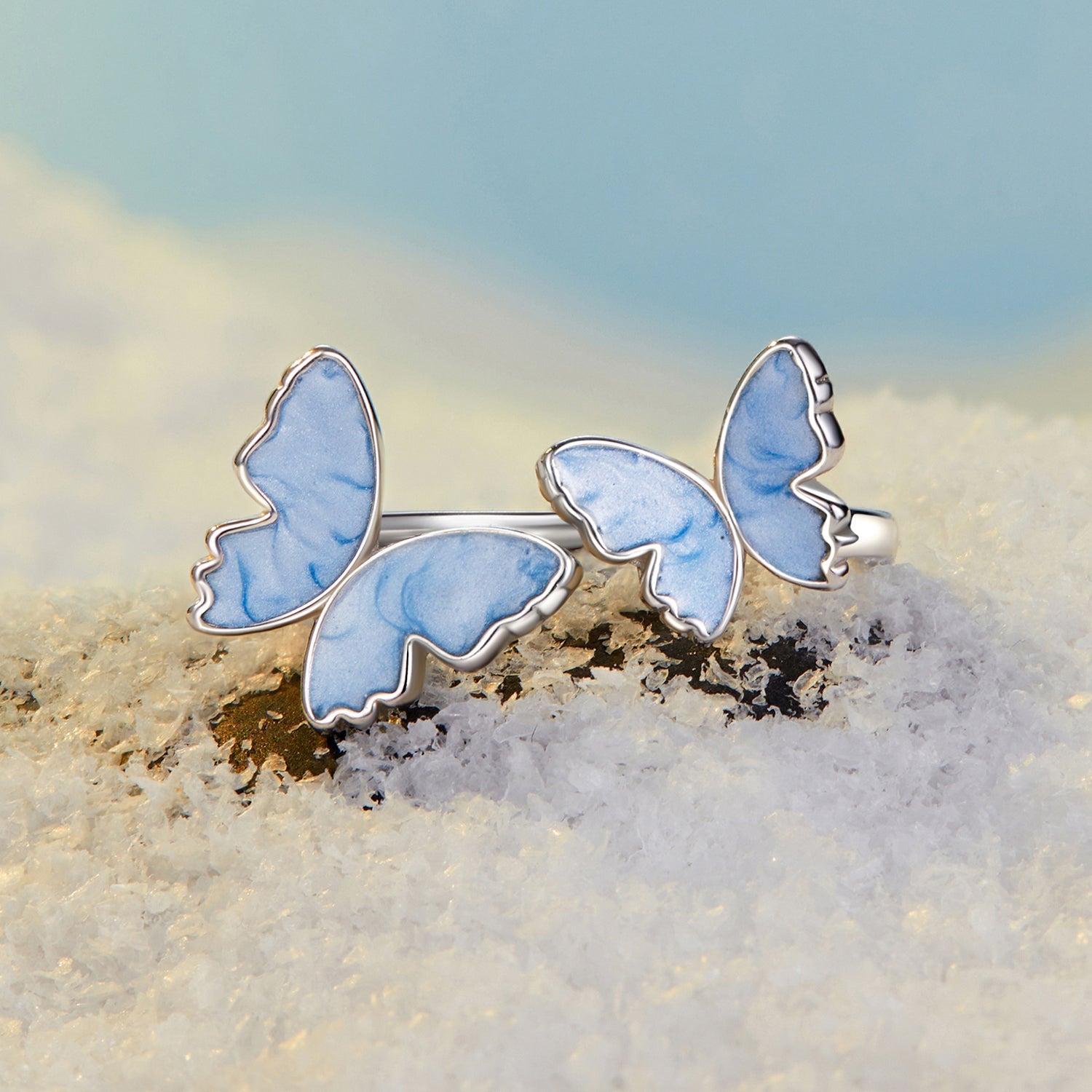 925 Sterling Silver Enamel Plated White Gold Ring for Women