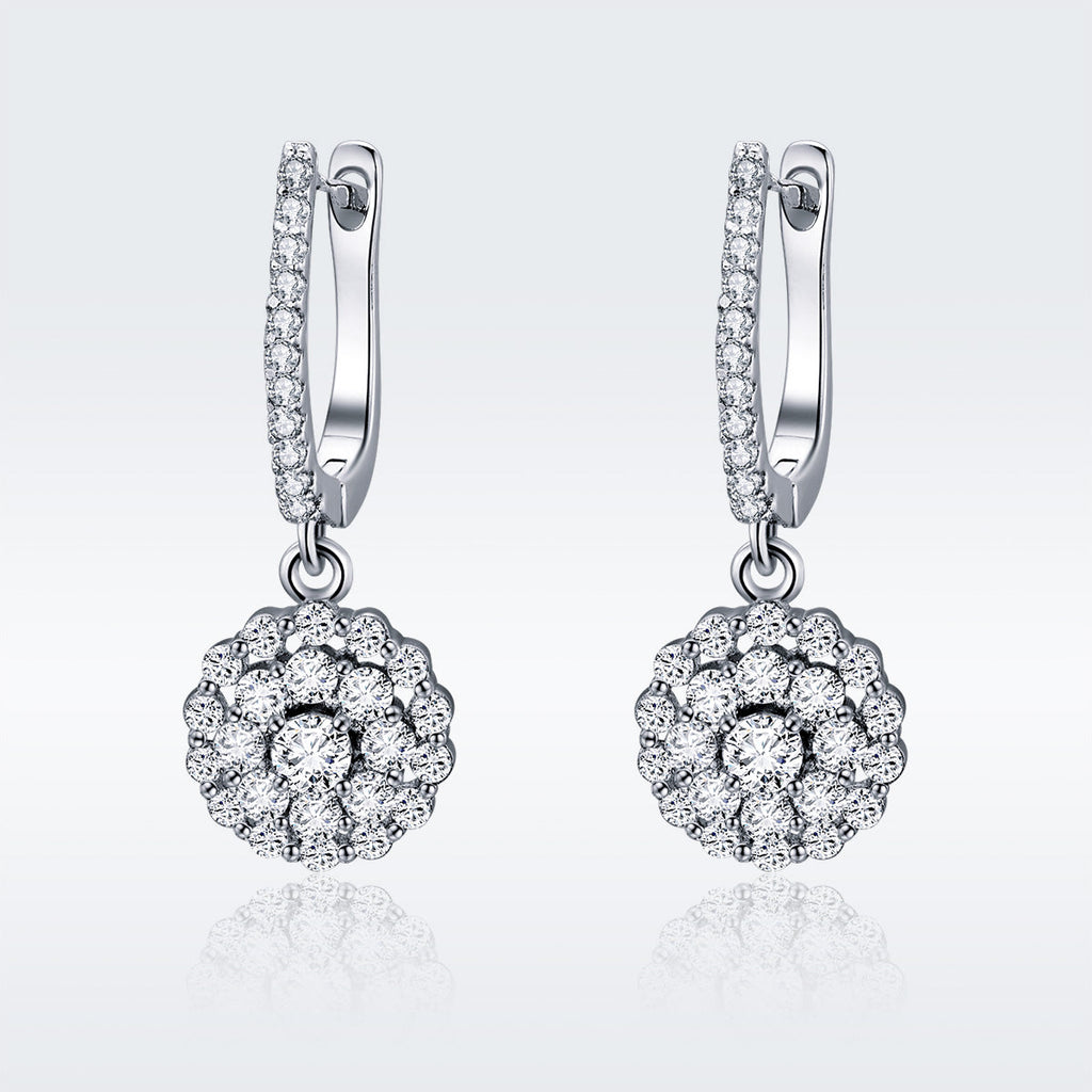 925 Sterling Silver Plated Platinum Pavé Setting CZ Earrings