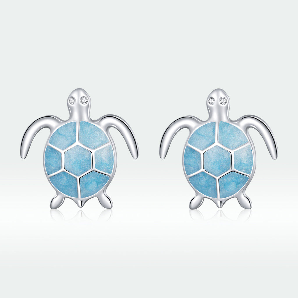 925 Sterling Silver Earrings for Women - Pavé Setting CZ with Enamel Process - 1cm