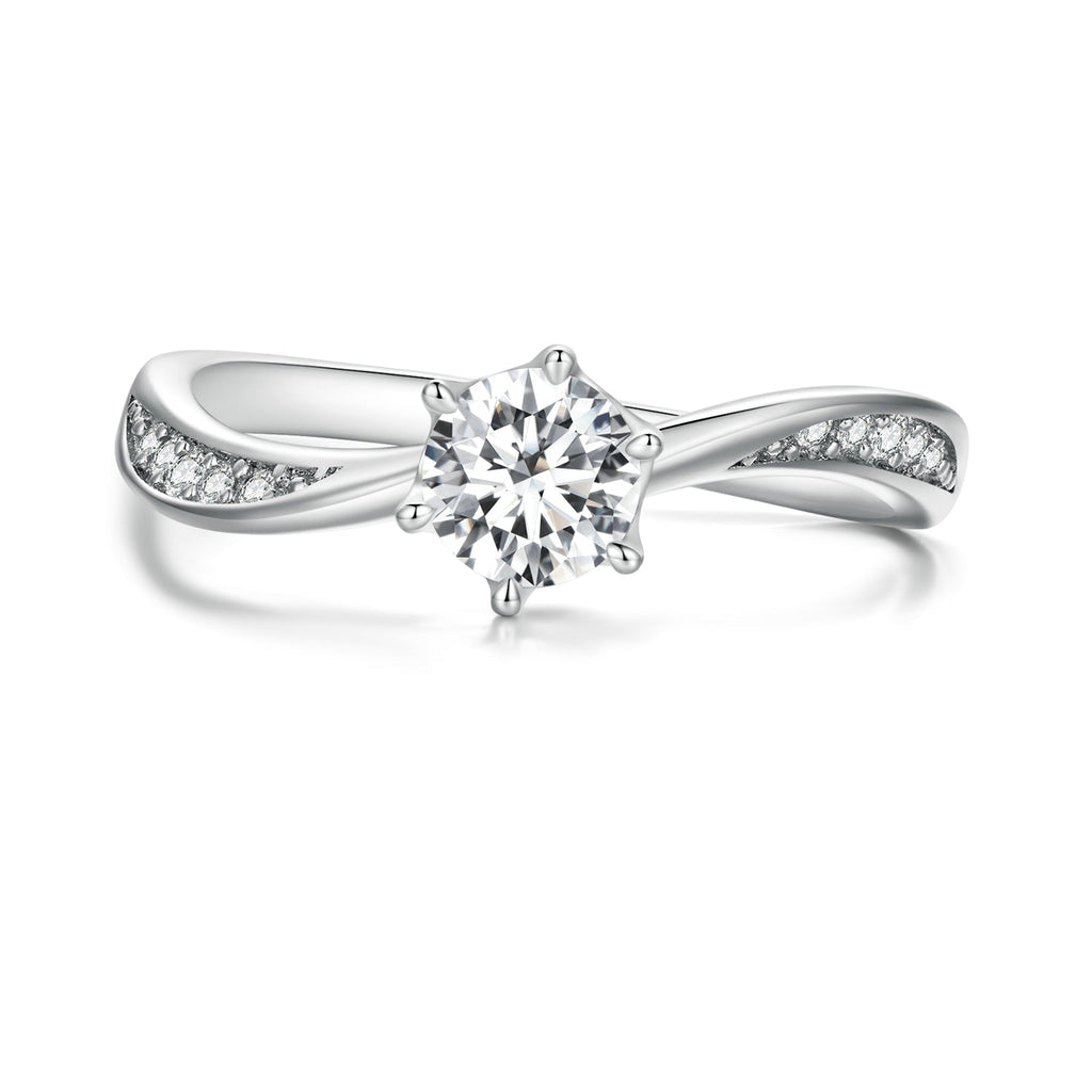 925 Sterling Silver Platinum Plated 5mm CZ Ring Size 6 for Women