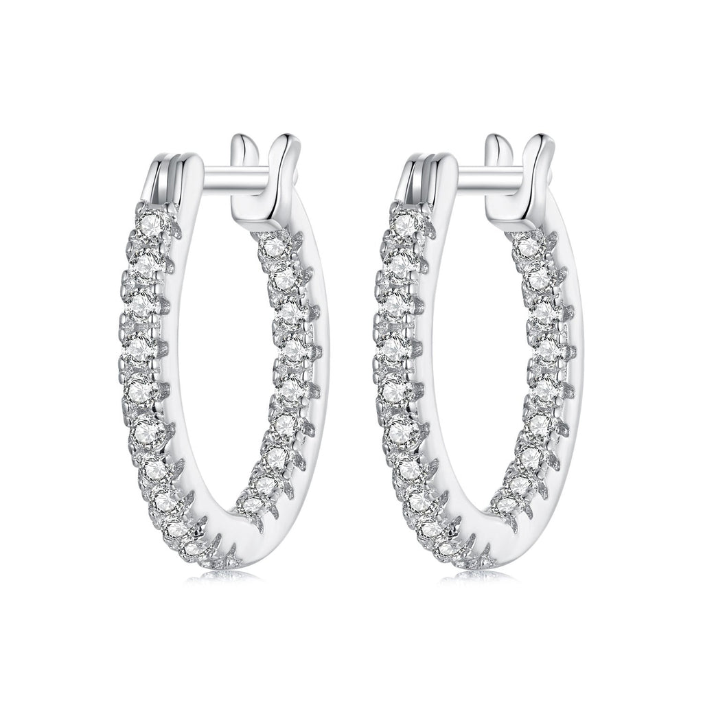 925 Sterling Silver Earrings with Pave Setting CZ in White Gold for Women