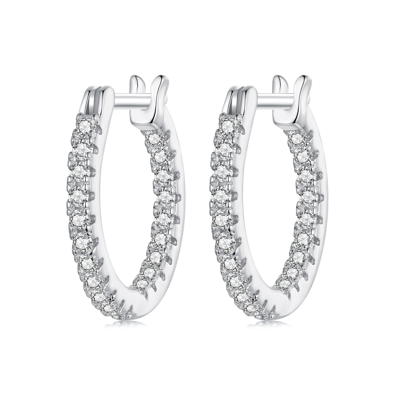 925 Sterling Silver Earrings with Pave Setting CZ in White Gold for Women