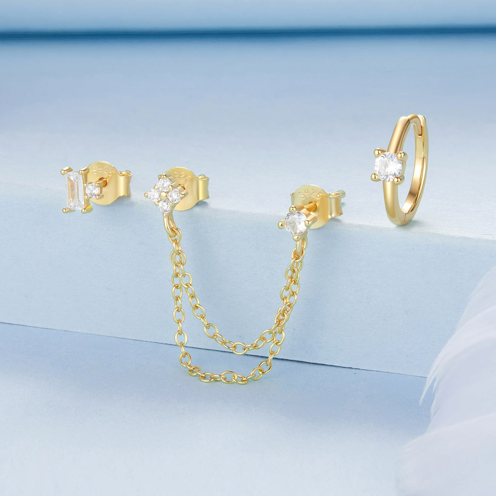 925 Sterling Silver Mini Stud Earrings with Gold Plating and CZ