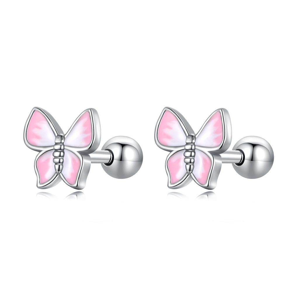 925 Sterling Silver Earrings with Enamel Process, 0.6cm, for Women