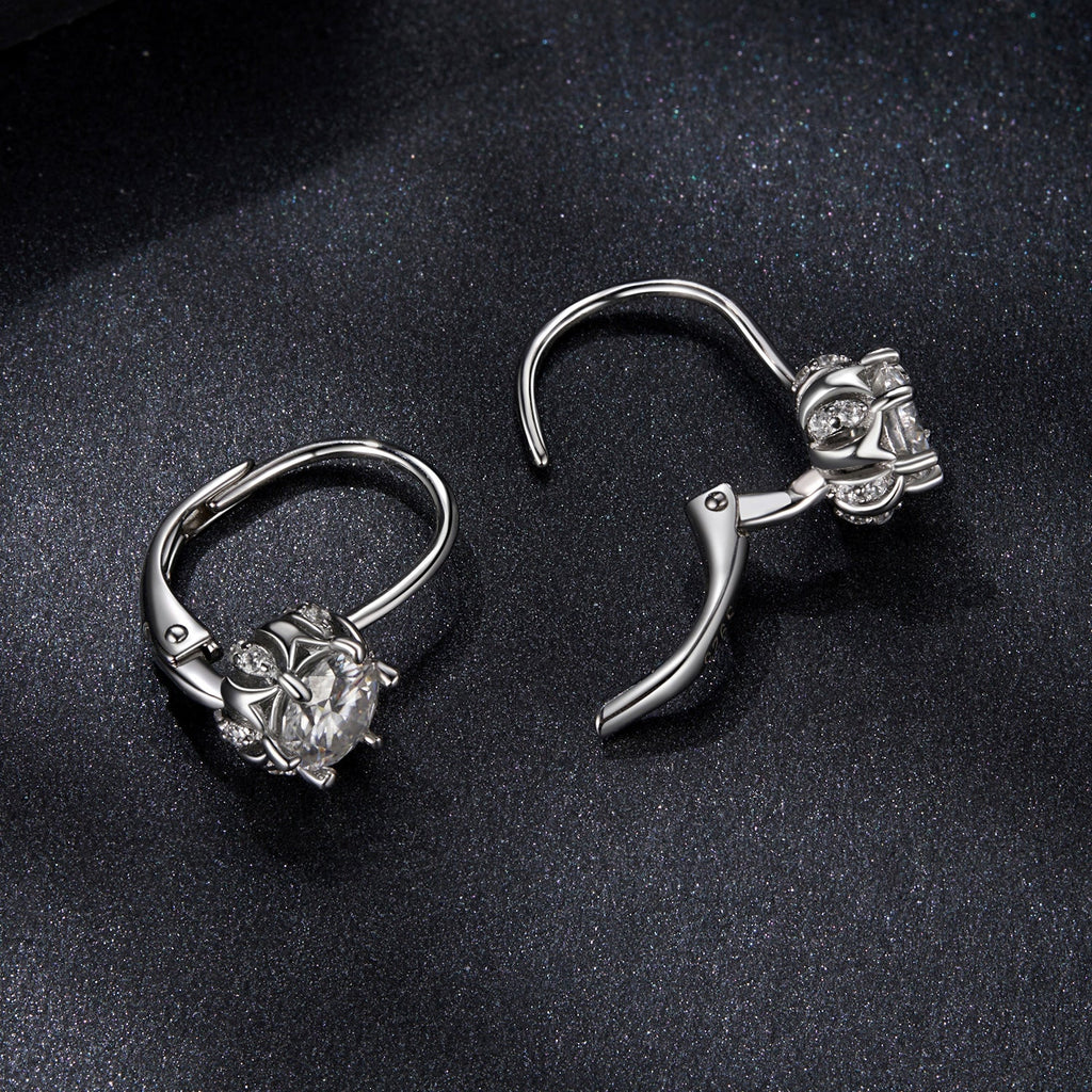925 Sterling Silver Moissanite Earrings with CZ in White Gold, 1.8cm for Women