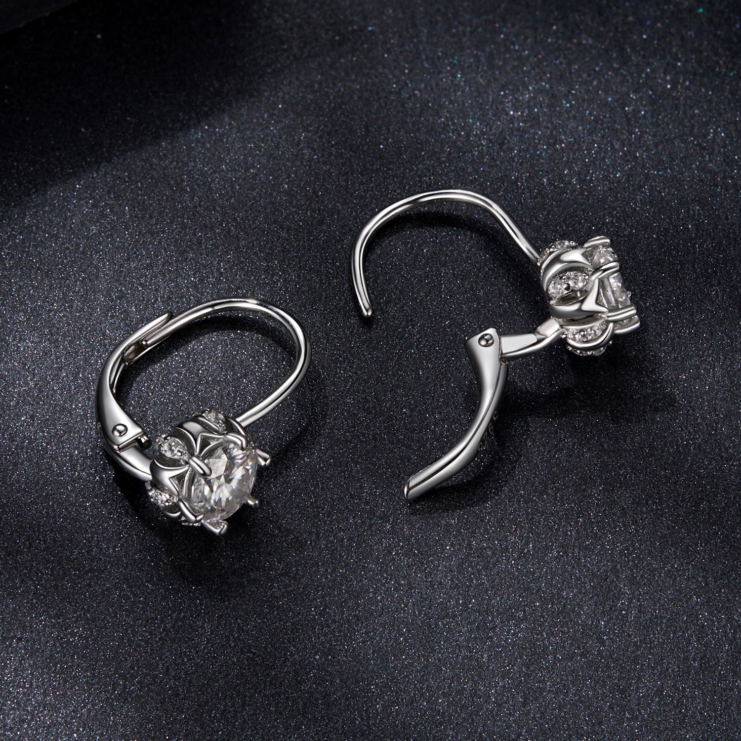 925 Sterling Silver Moissanite Earrings with CZ in White Gold, 1.8cm for Women