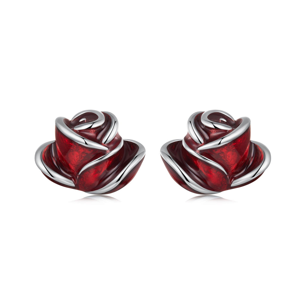 925 Sterling Silver Enamel Plated White Gold Earrings 0.7*1cm for Women
