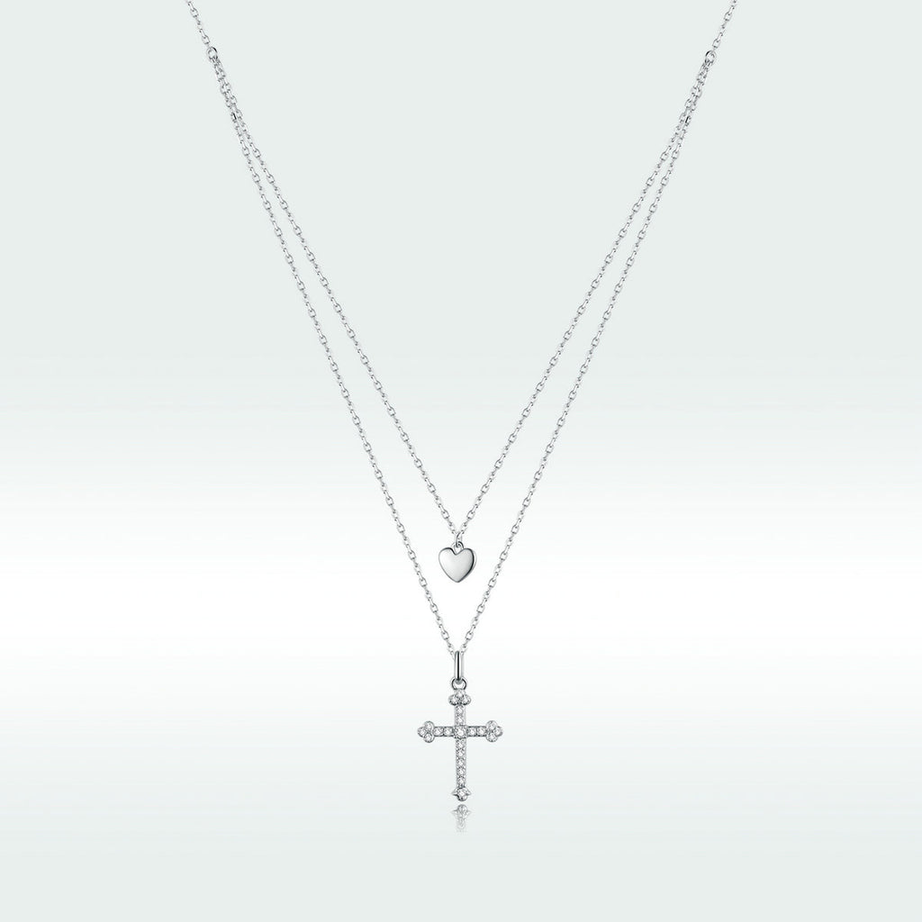 925 Sterling Silver Adjustable Platinum Plated Necklace with CZ - 1.4cm for Women