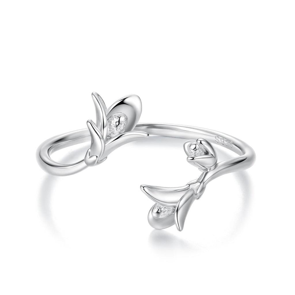 925 Sterling Silver Plated White Gold 0.7cm Flower Ring