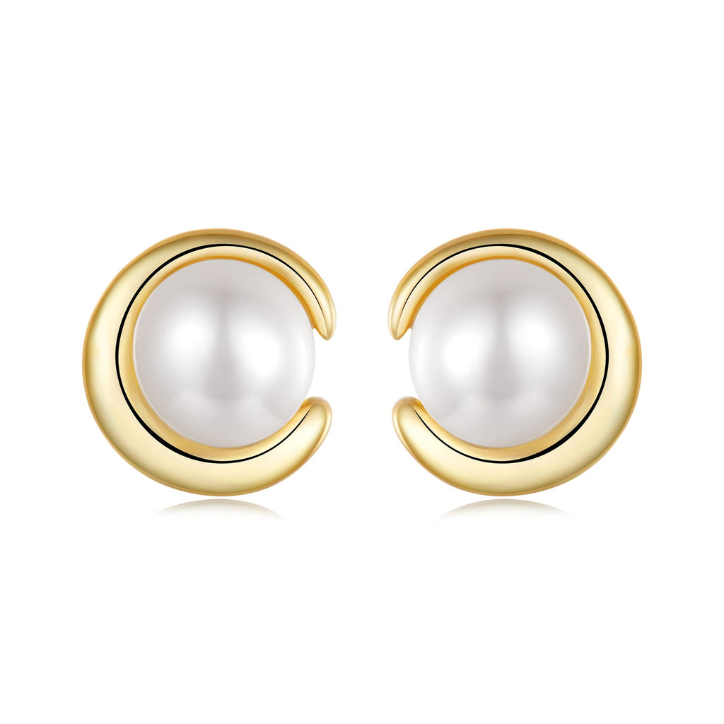 925 Sterling Silver Freshwater Pearl Gold Plated Earrings