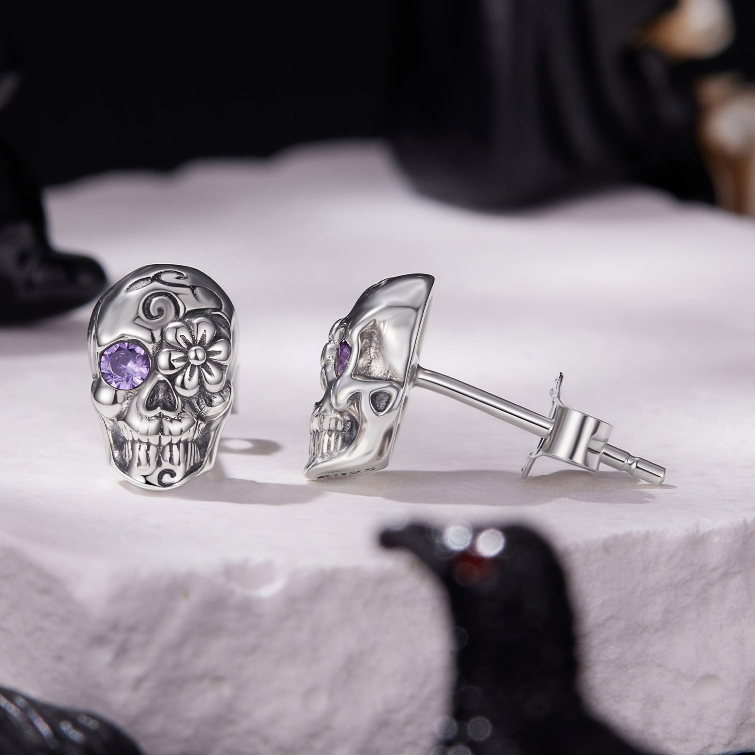 925 Sterling Silver Earrings with Oxidized Finish and CZ Stones