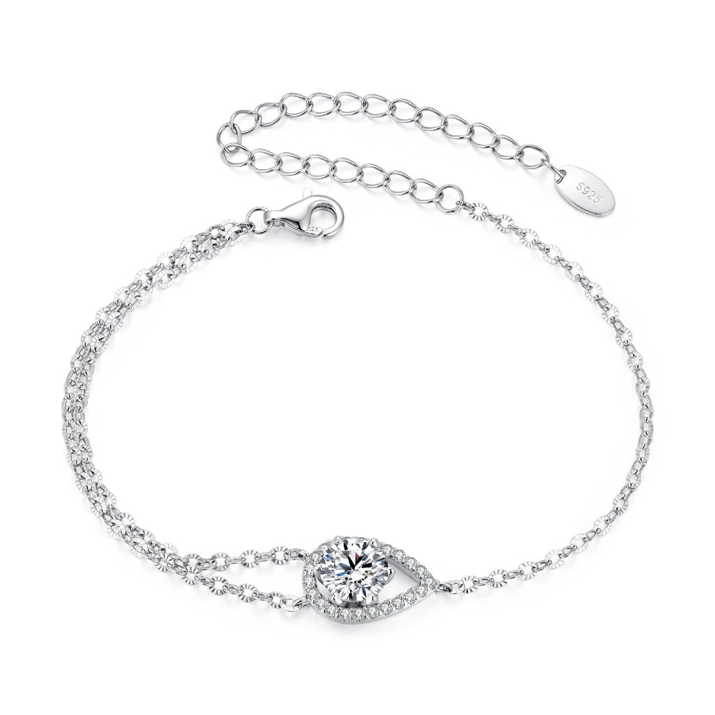 925 Sterling Silver Moissanite Bracelet with Pavé Setting 15+6cm for Women