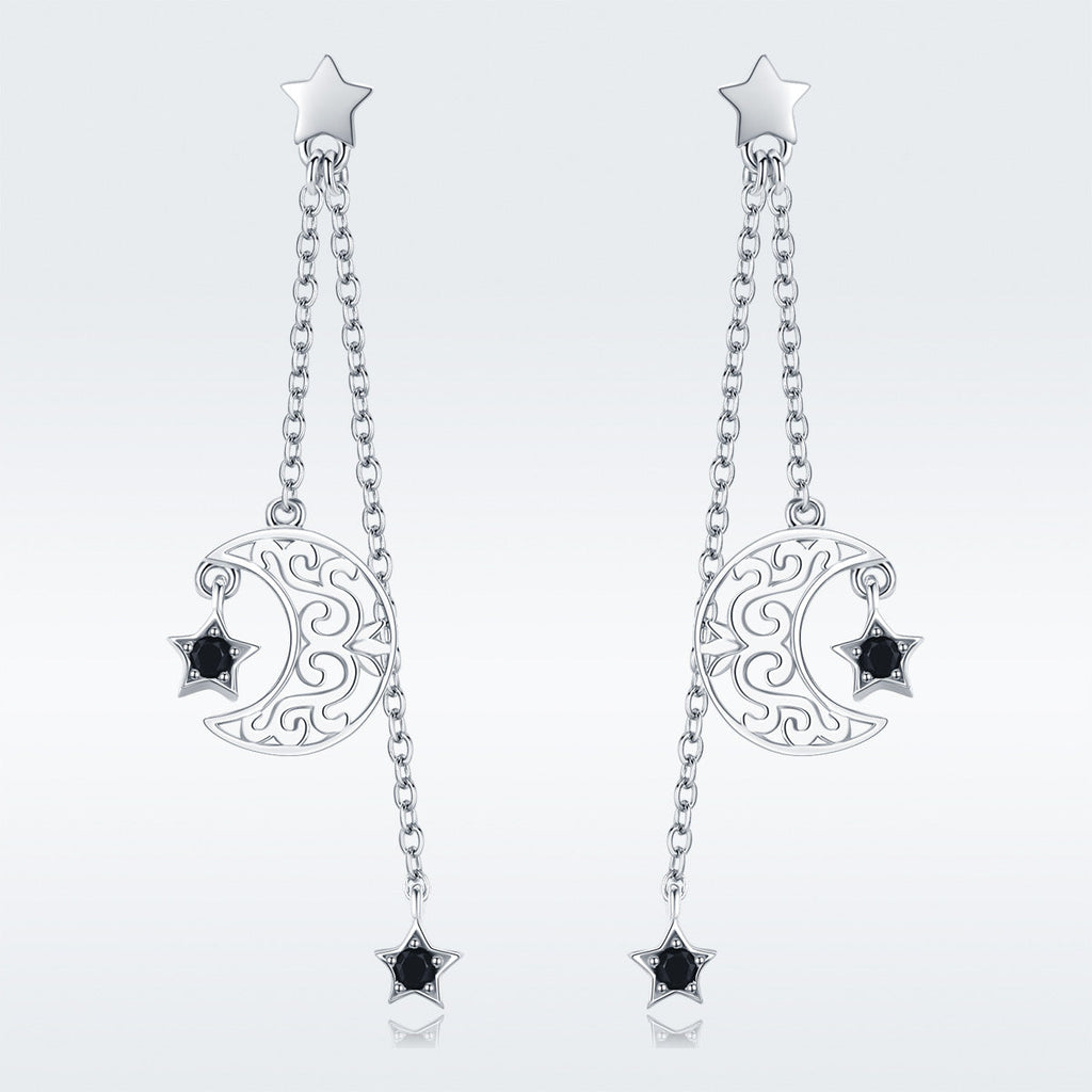 925 Sterling Silver Earrings with Plated Platinum and CZ - 4.4 x 1.0 cm for Women