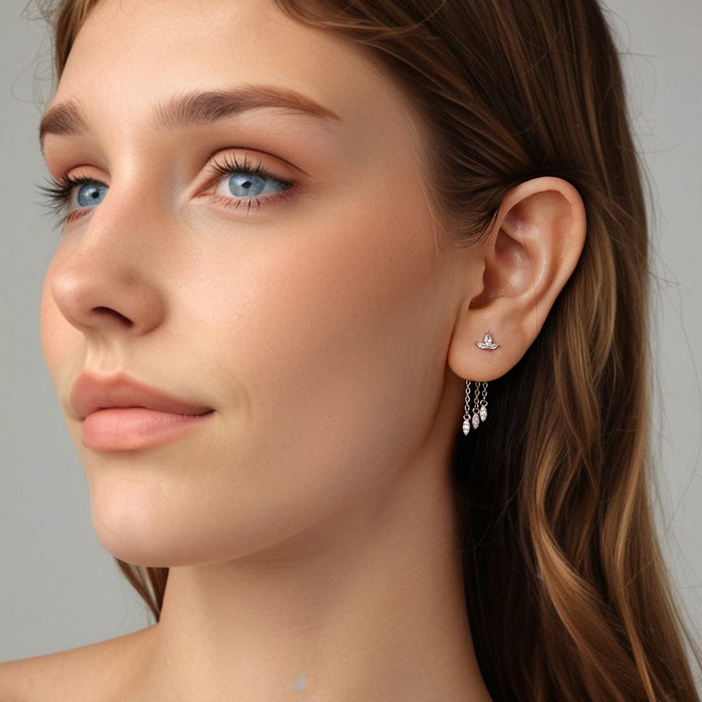 925 Sterling Silver Earrings with White Gold Plating and CZ