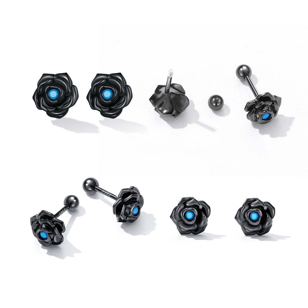 925 Sterling Silver Earrings with Turquoise and Black Gold Finish