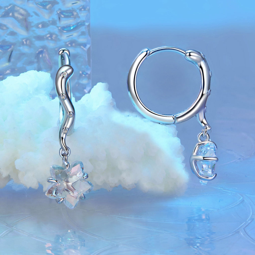 925 Sterling Silver Earrings with Transparent Glass and White Gold Plating for Women