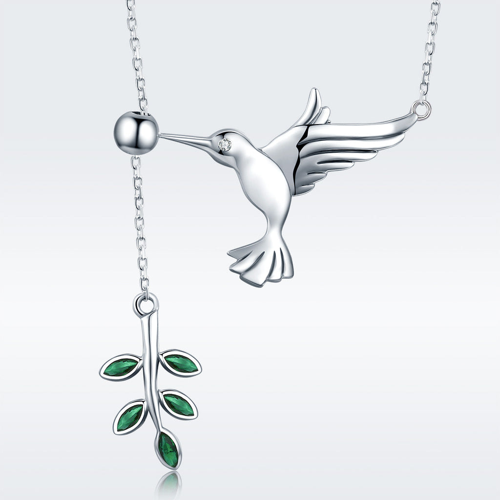 925 Sterling Silver Necklace with Bird and Leaves Design for Women