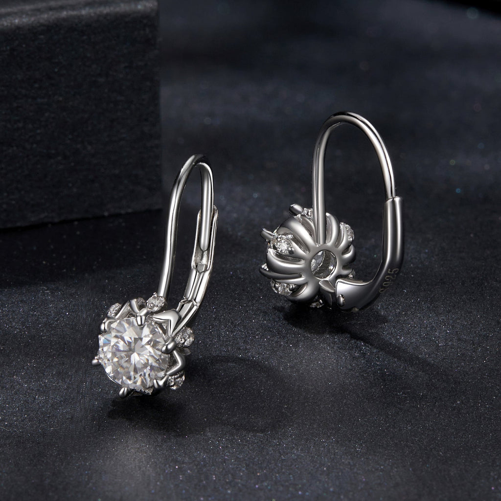 925 Sterling Silver Moissanite Earrings with CZ in White Gold, 1.8cm for Women