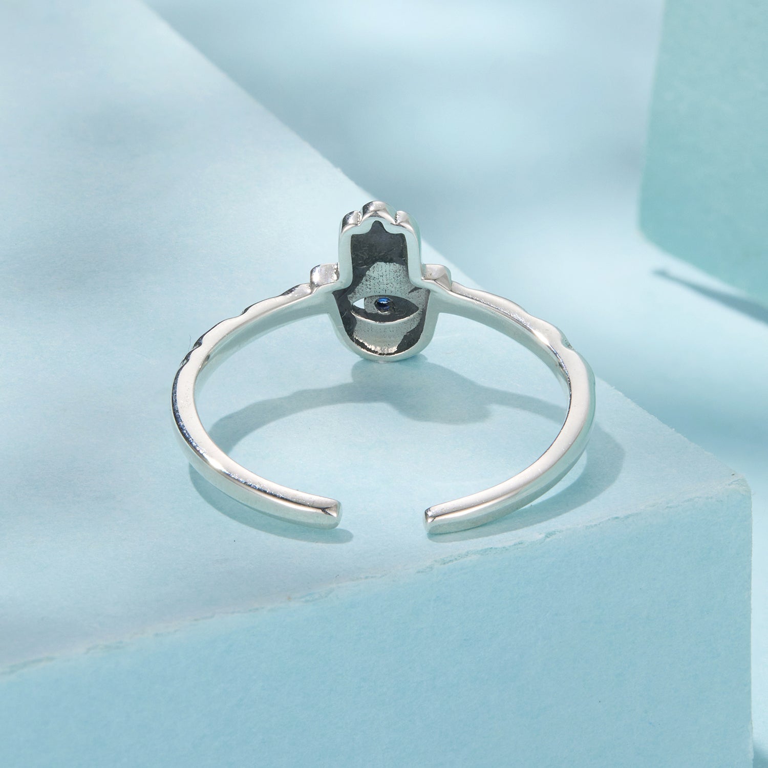 925 Sterling Silver Hamsa Hand Ring with Synthetic Spinel for Women