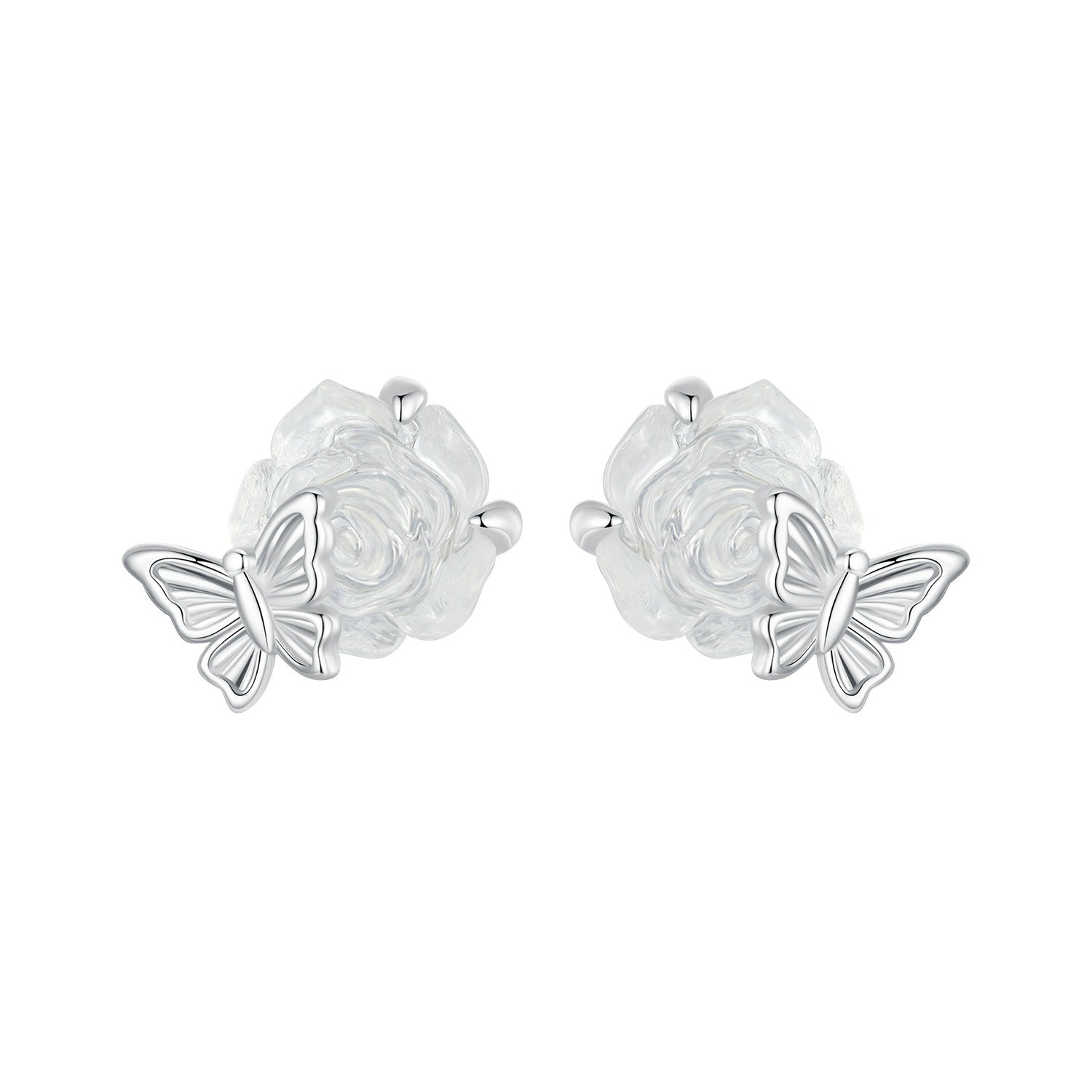 925 Sterling Silver White Gold Plated Resin Earrings 8x10mm for Women