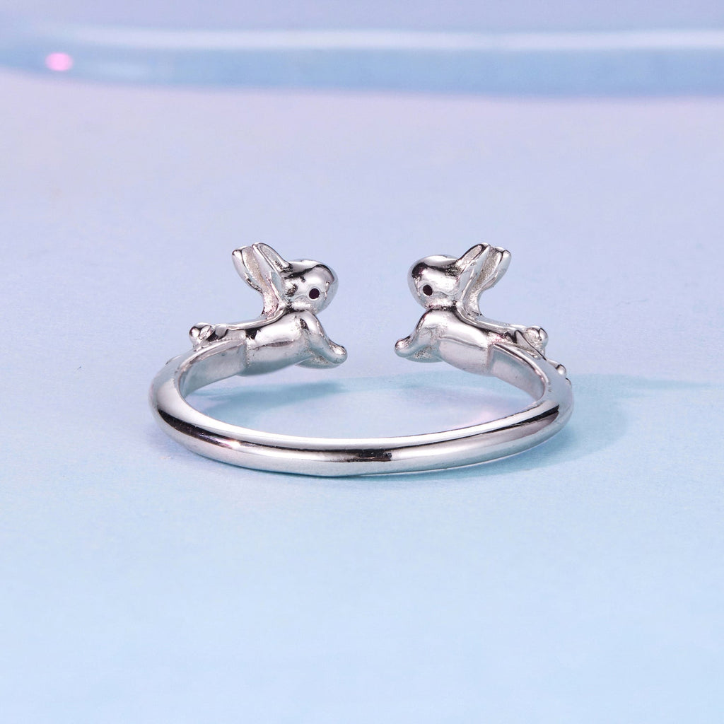 925 Sterling Silver Rabbit Ring with Pavé Setting CZ in White Gold for Women