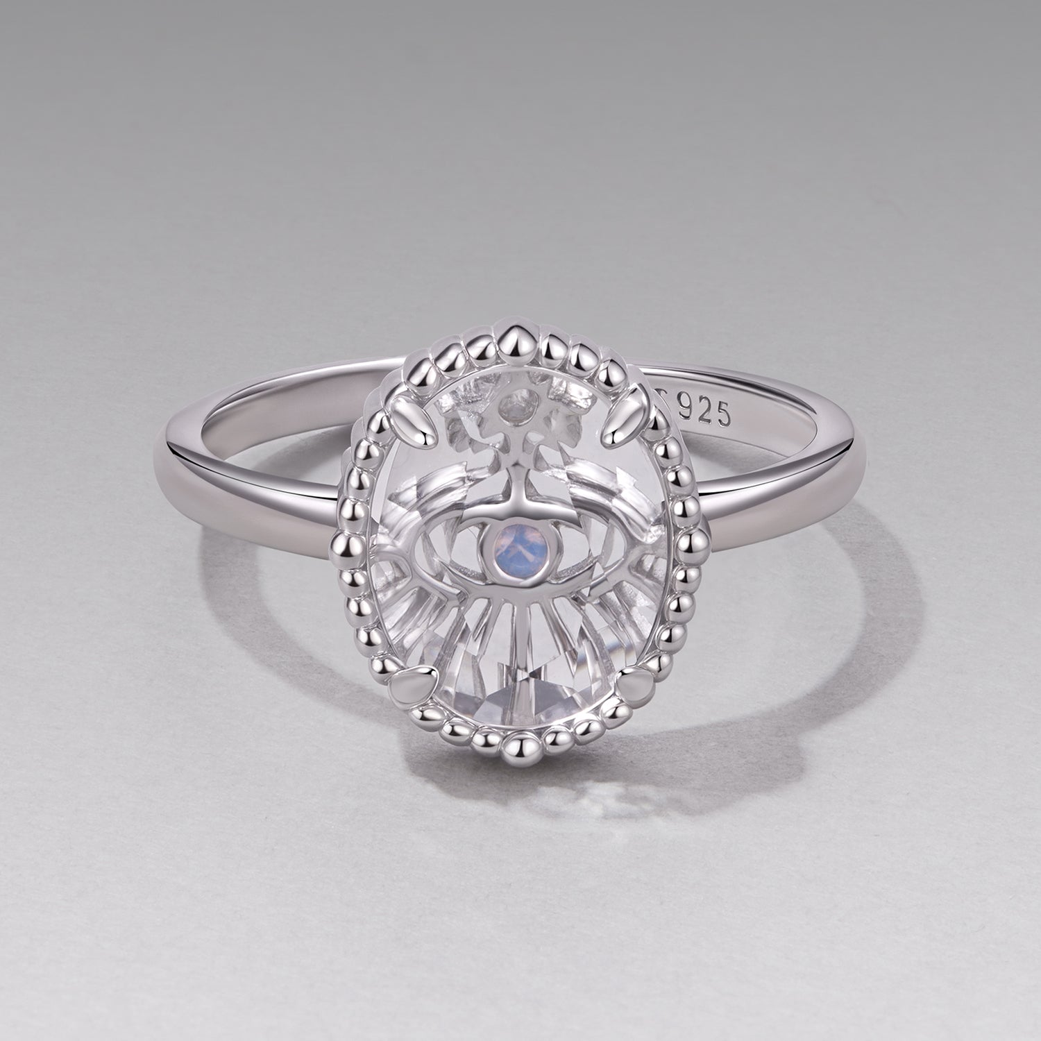 925 Sterling Silver Ring with Transparent Glass & Nano Opal, Width 0.18cm, Style E, for Women