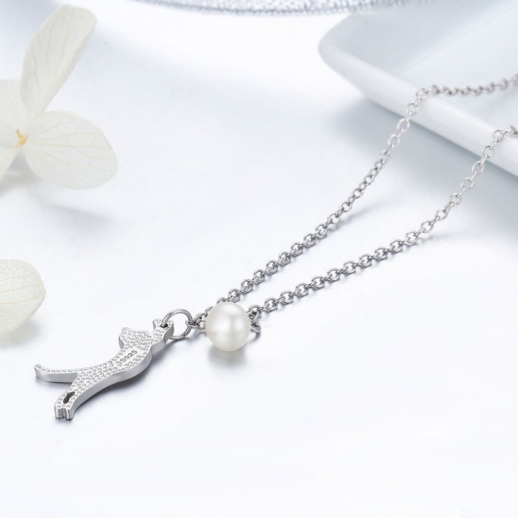 925 Sterling Silver 0.6 Carat Pearl Necklace for Women