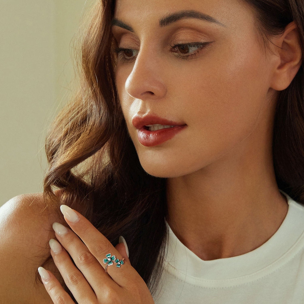 925 Sterling Silver Enamel Pavé CZ Ring for Women