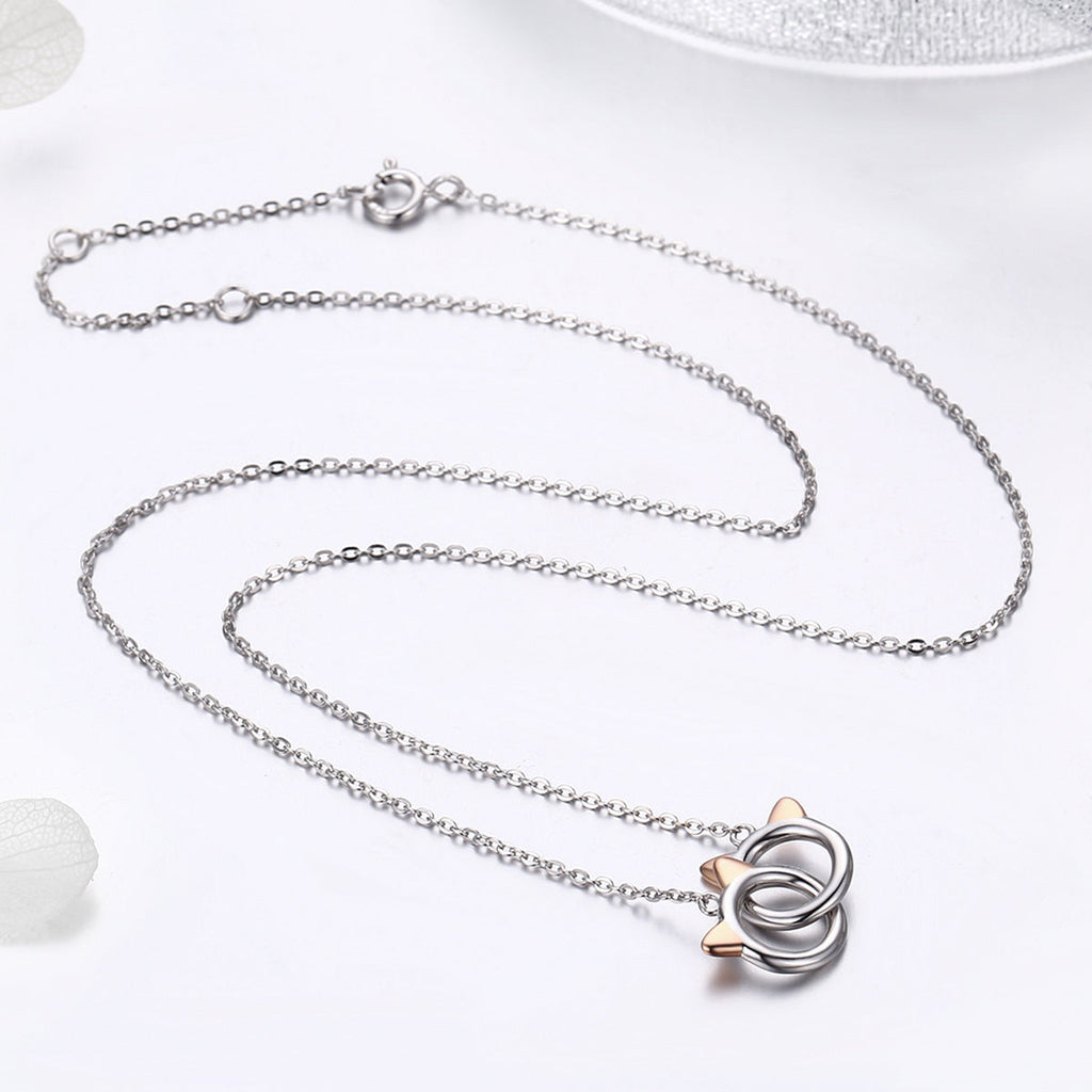 925 Sterling Silver Necklace, Length 38-45cm, Pendant 1.2*1cm, for Women