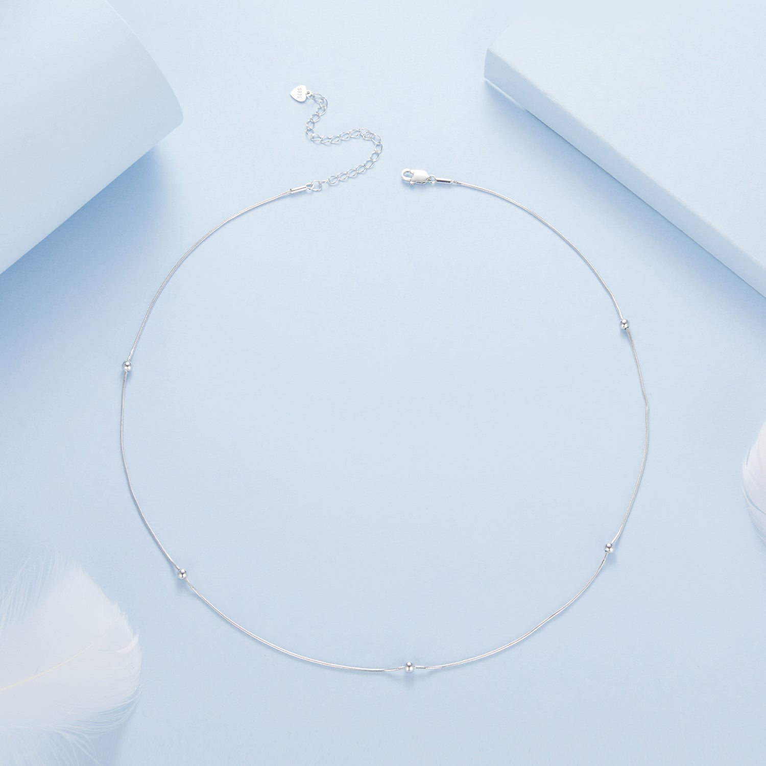 925 Sterling Silver Necklace with White Gold Plating, Length 40+5cm, Chain Thickness 0.08cm, for Women