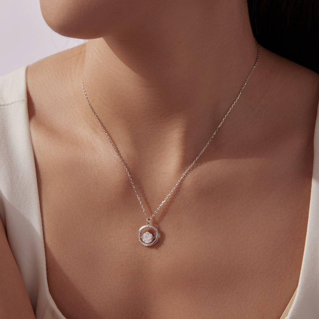 925 Sterling Silver Moissanite Necklace 40+5cm with CZ for Women
