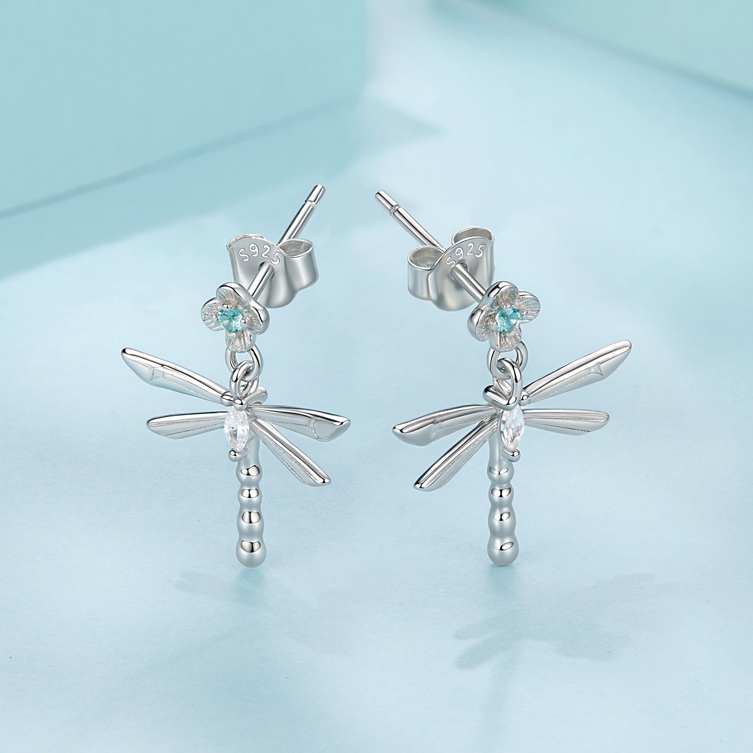 925 Sterling Silver Earrings with Pavé Setting CZ and Transparent Glass