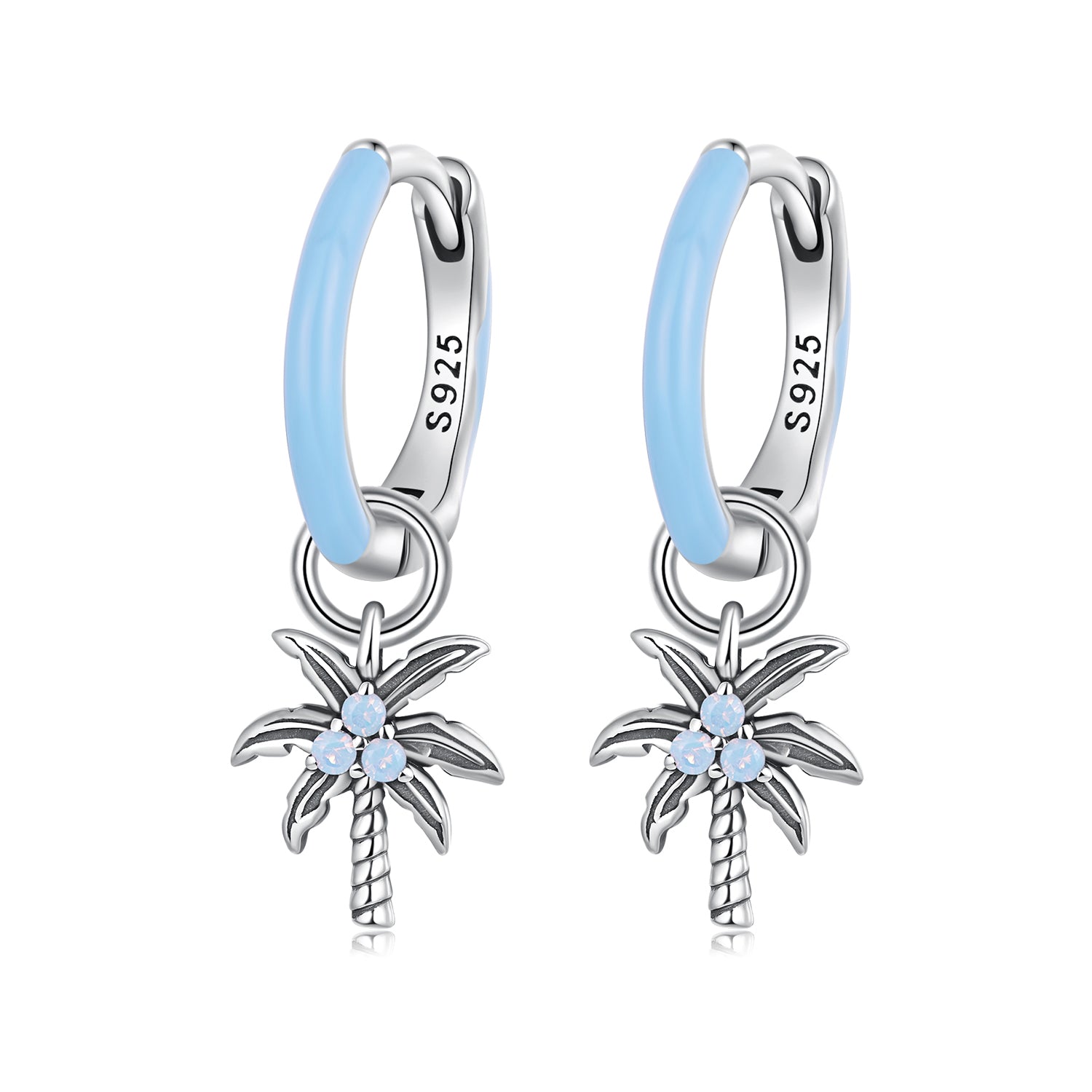 925 Sterling Silver Earrings with Nano Opal Stone and Enamel, Oxidized Finish