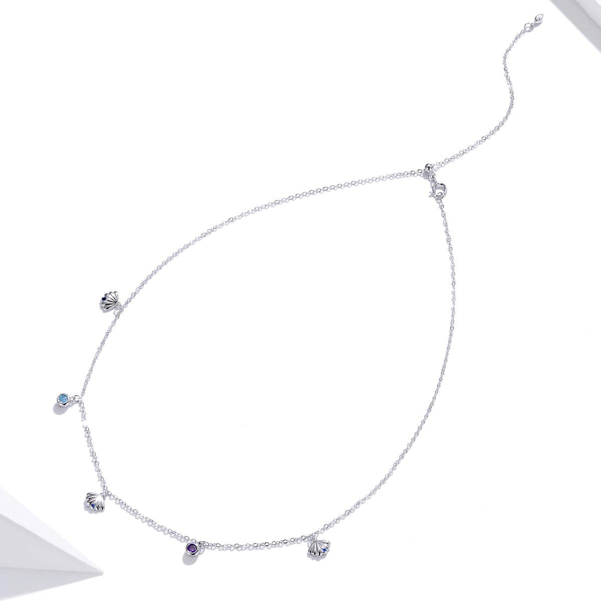 925 Sterling Silver Adjustable Necklace with Scallop Design and Pavé Setting CZ