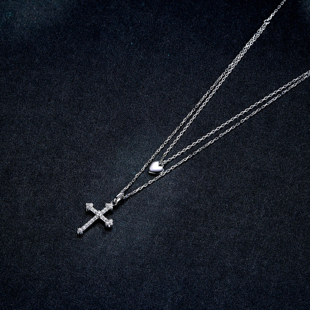 925 Sterling Silver Adjustable Platinum Plated Necklace with CZ - 1.4cm for Women