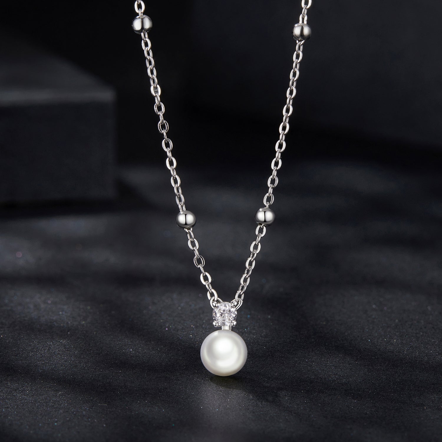925 Sterling Silver Moissanite and Freshwater Pearl Necklace 40+5cm for Women