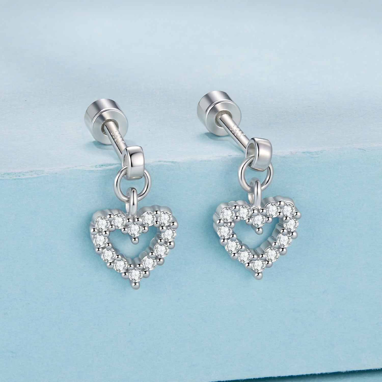 925 Sterling Silver White Gold Plated Pavé CZ Earrings